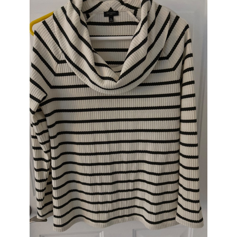 Talbots Petite Waffle Knit‎ Cowl Neck Striped Pullover Top, MP